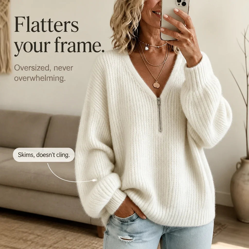 Cozyline – Ribbed Knit Half-Zip Pullover