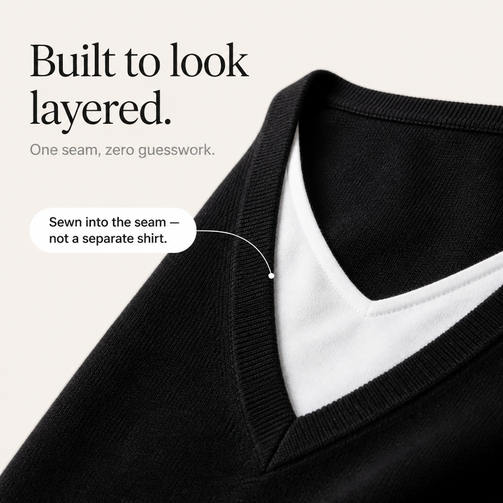 Layerelle – Double-Collar V-Neck Knit Sweater