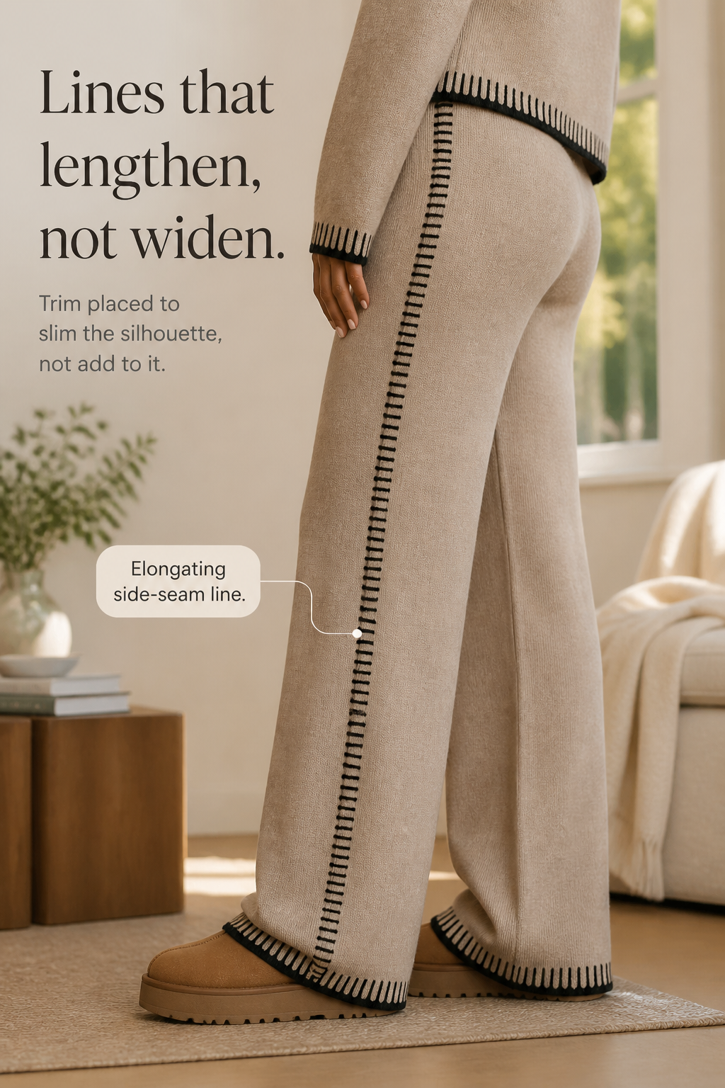 Linewear – Contrast Piping Knit Cardigan And Pants Set