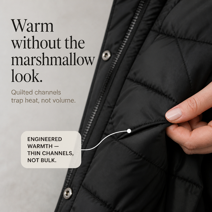 Chevronwarm – Longline Puffer Coat With Fur Hood