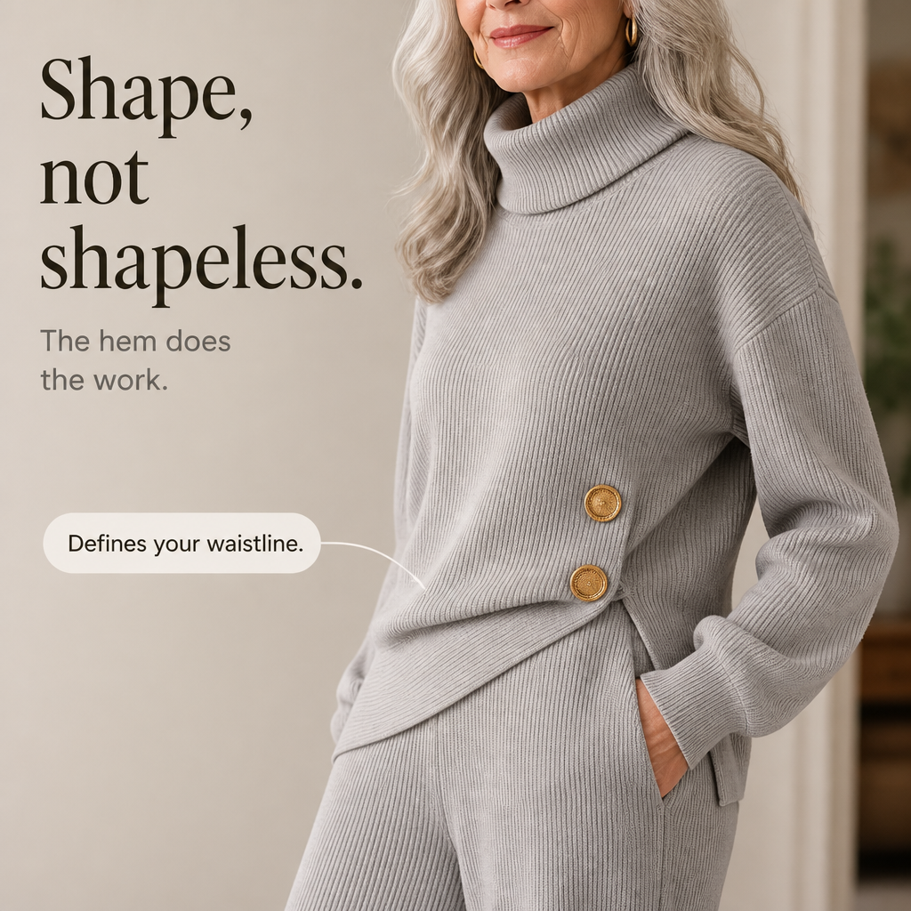 Wearbella – Asymmetric Button Hem Knit Turtleneck Set