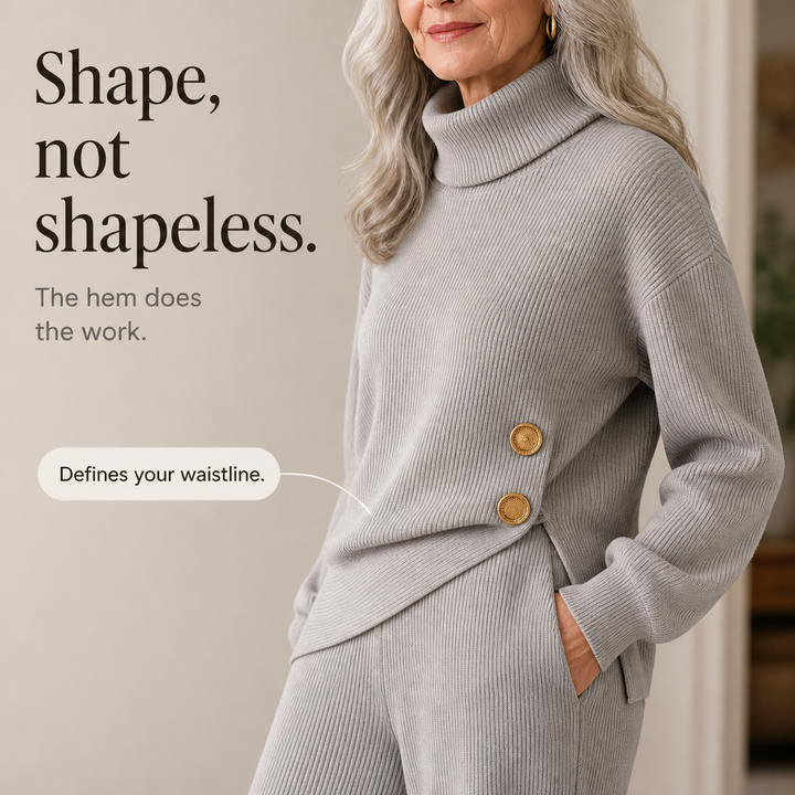 Wearbella – Asymmetric Button Hem Knit Turtleneck Set