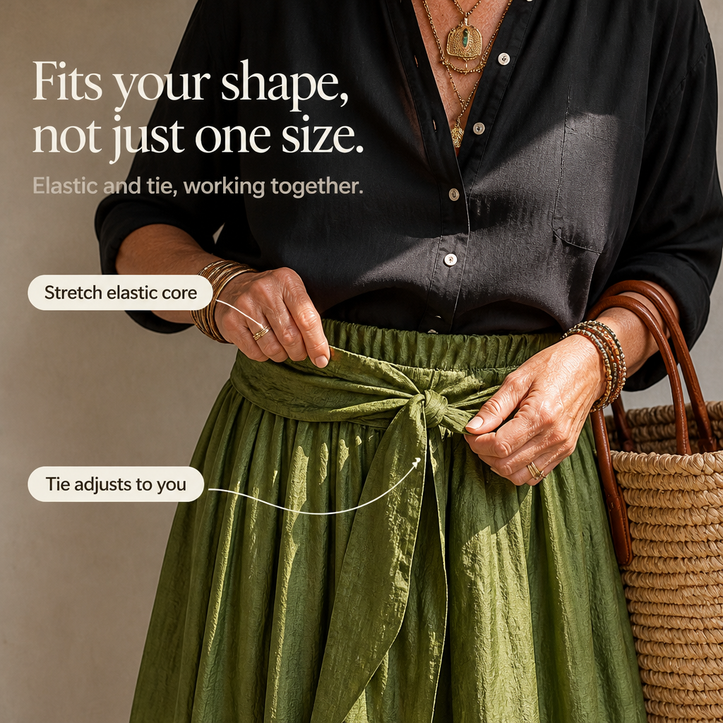 Olive & Onyx – Button Shirt And Tie-Waist Midi Skirt Set