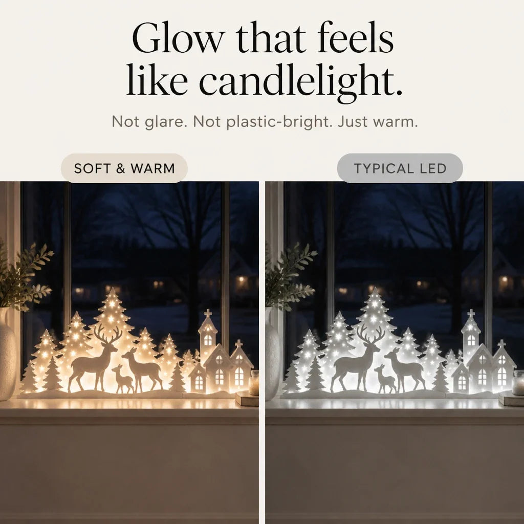 Deerwood Glow – LED Christmas Window Village With Deer
