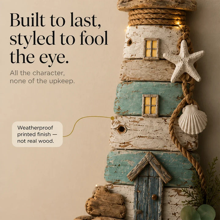 Driftwood Beacon – Distressed Coastal Lighthouse Wall Decor