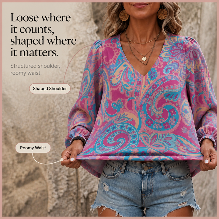 Faylynn – Puff Sleeve V-Neck Loose Top