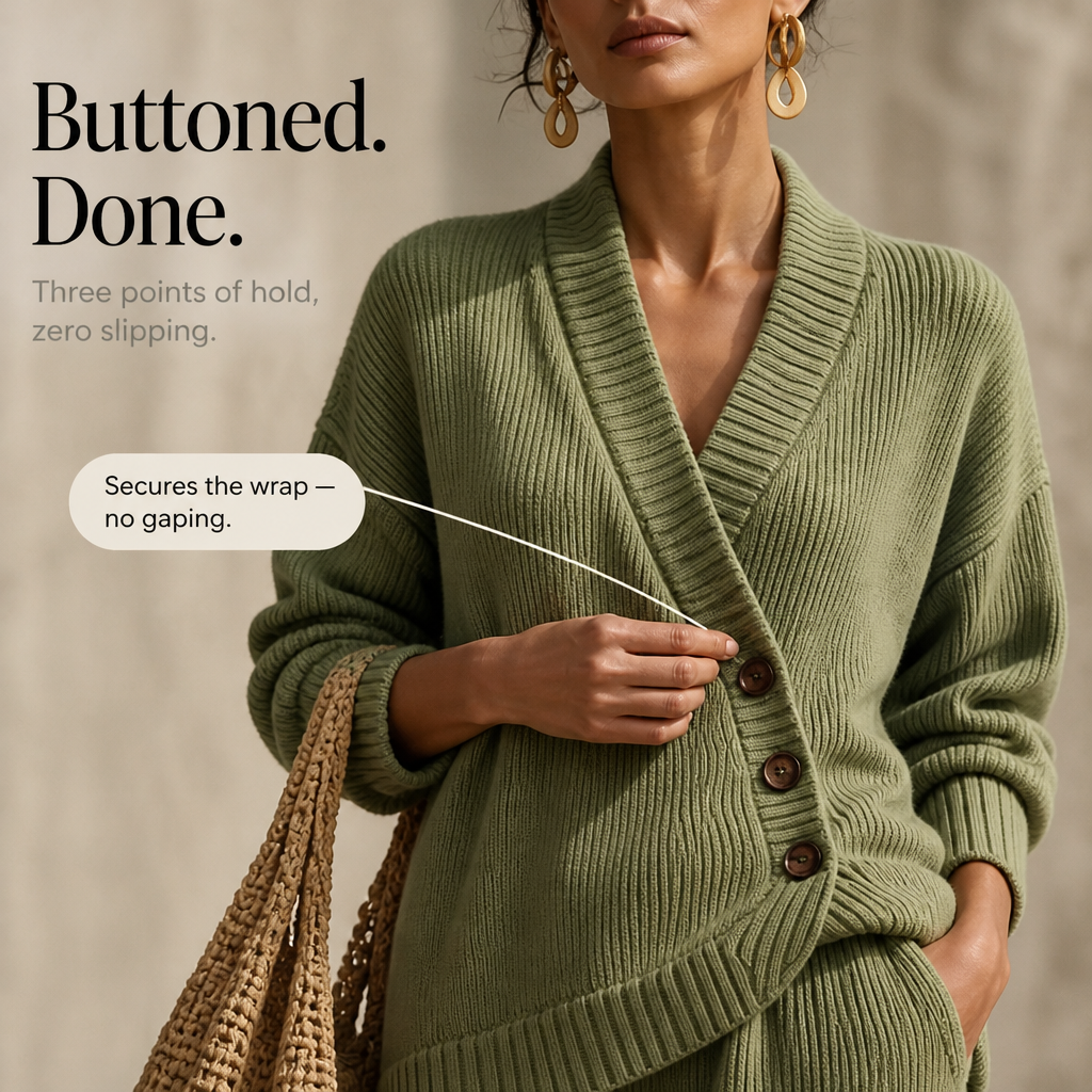 Olivea – Ribbed Wrap Top And Wide-Leg Pants Set