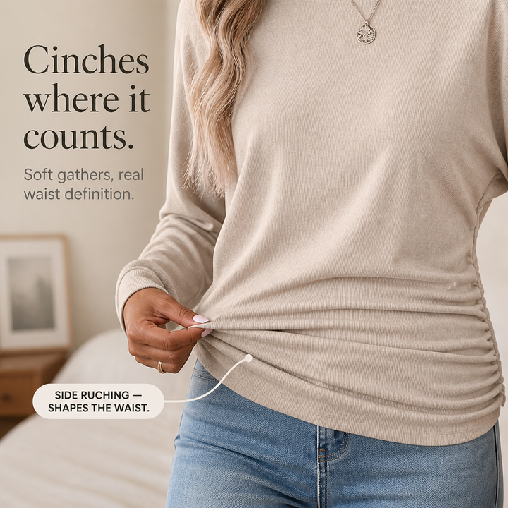 Ruchelle – Side-Ruched Batwing Knit Sweater