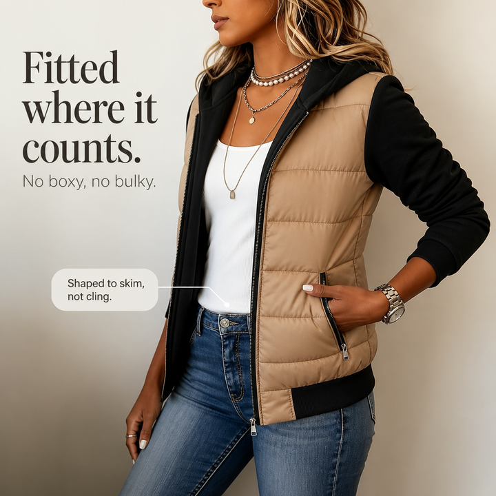 Coeza – Mixed-Media Quilted Puffer Knit-Sleeve Jacket