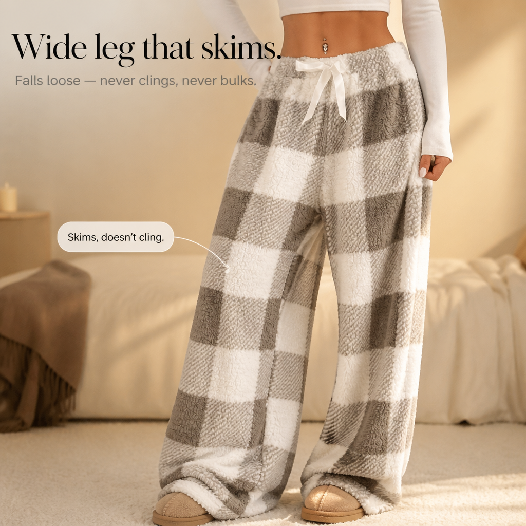 Plaidly – High-Waisted Plush Plaid Wide-Leg Lounge Pants
