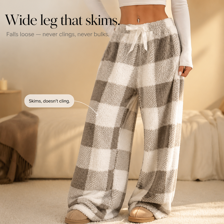 Plaidly – High-Waisted Plush Plaid Wide-Leg Lounge Pants