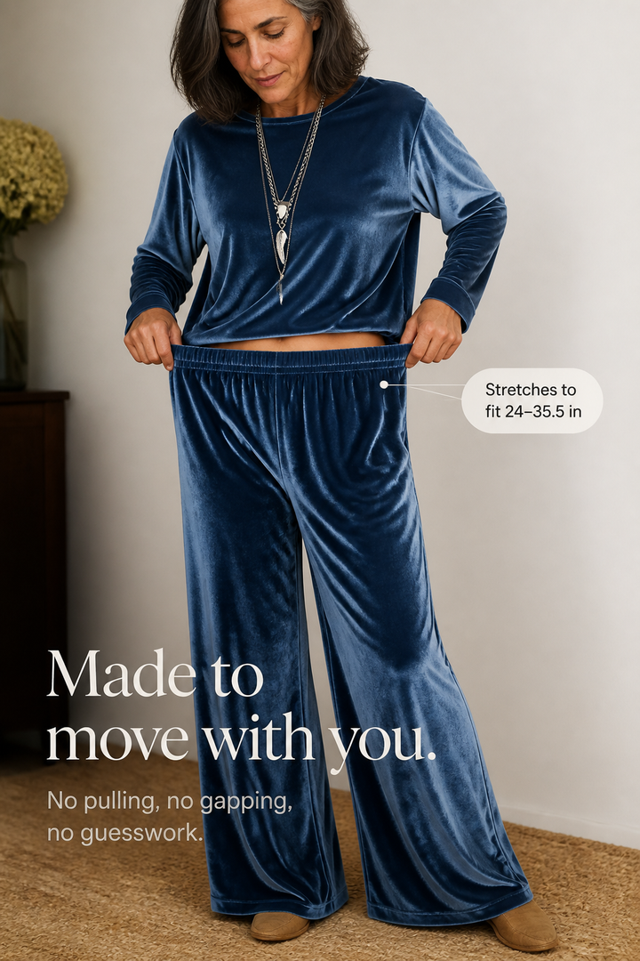 Duskvelor – Velvet-Look Wide-Leg Two-Piece Lounge Set