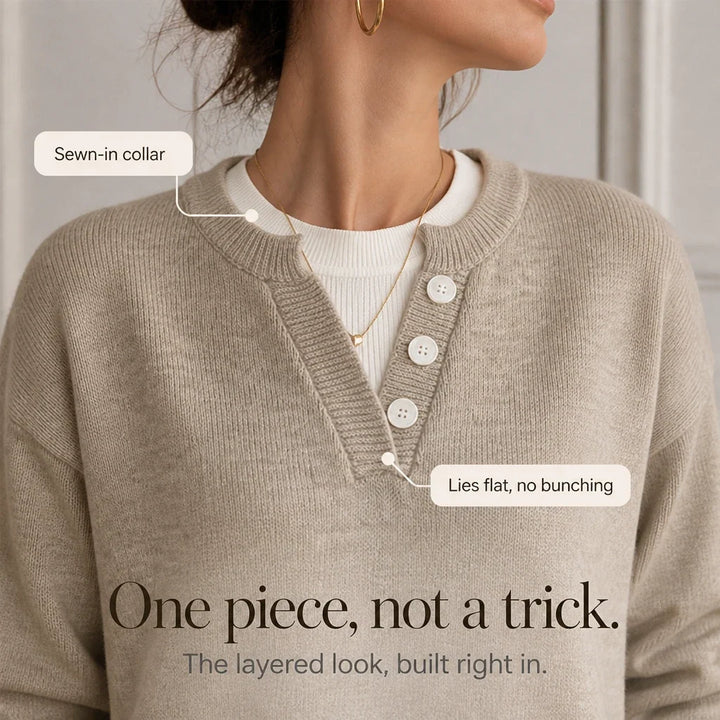 Layerelle – Contrast Mock-Neck Notched V-Neck Sweater