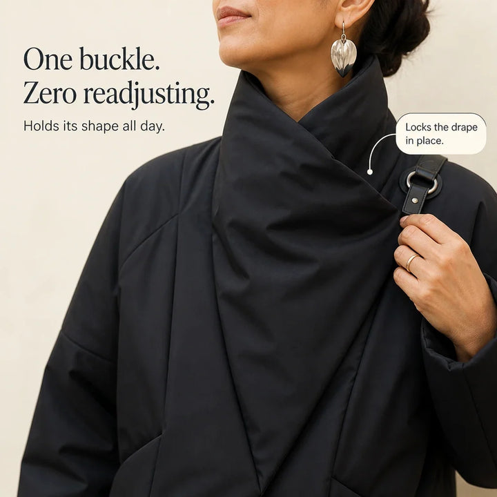 Veluna – Asymmetric Draped-Neck Puffer Jacket