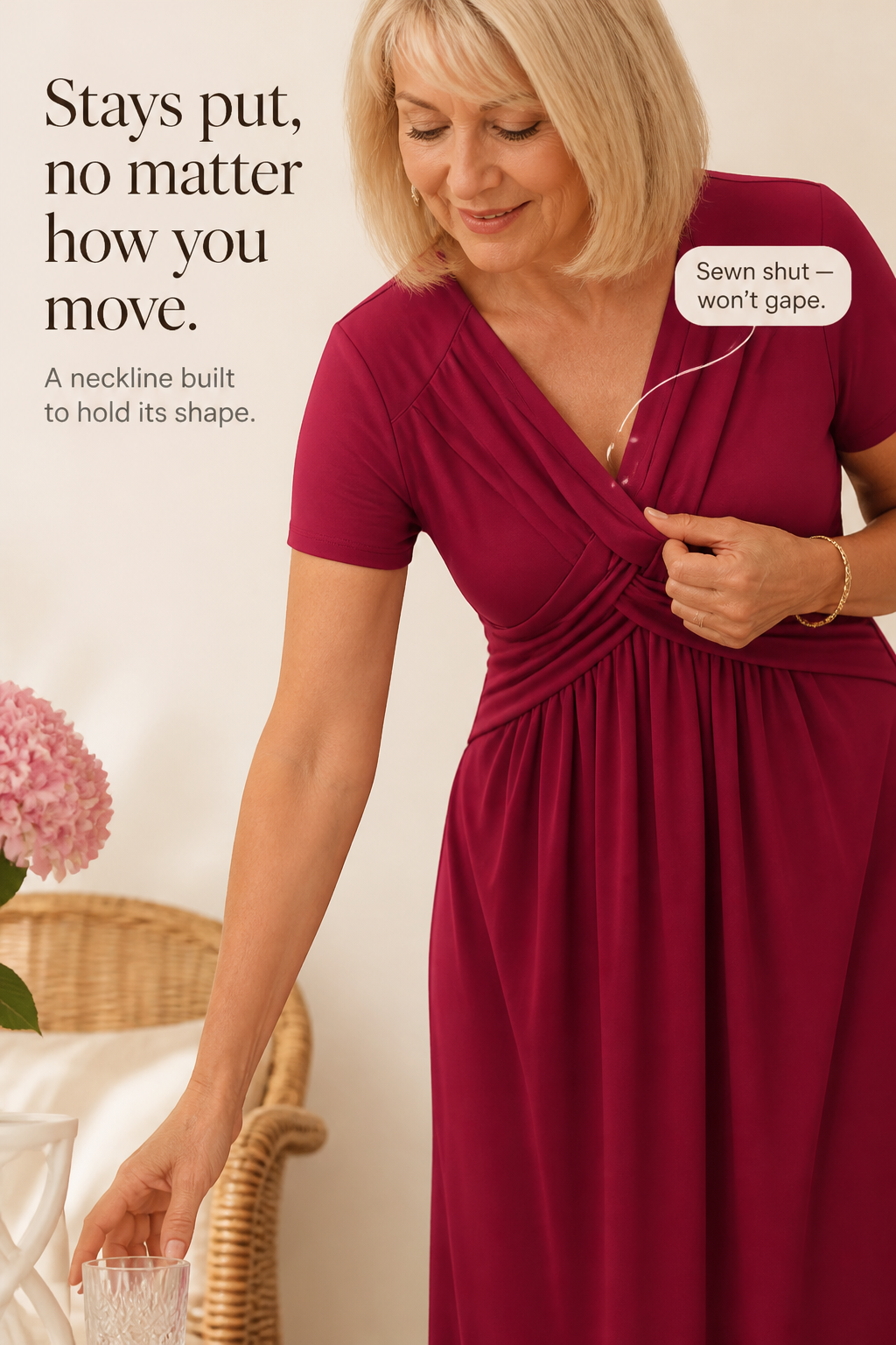 Wearbella – Crossover V-Neck Pleated Pocket Midi Dress