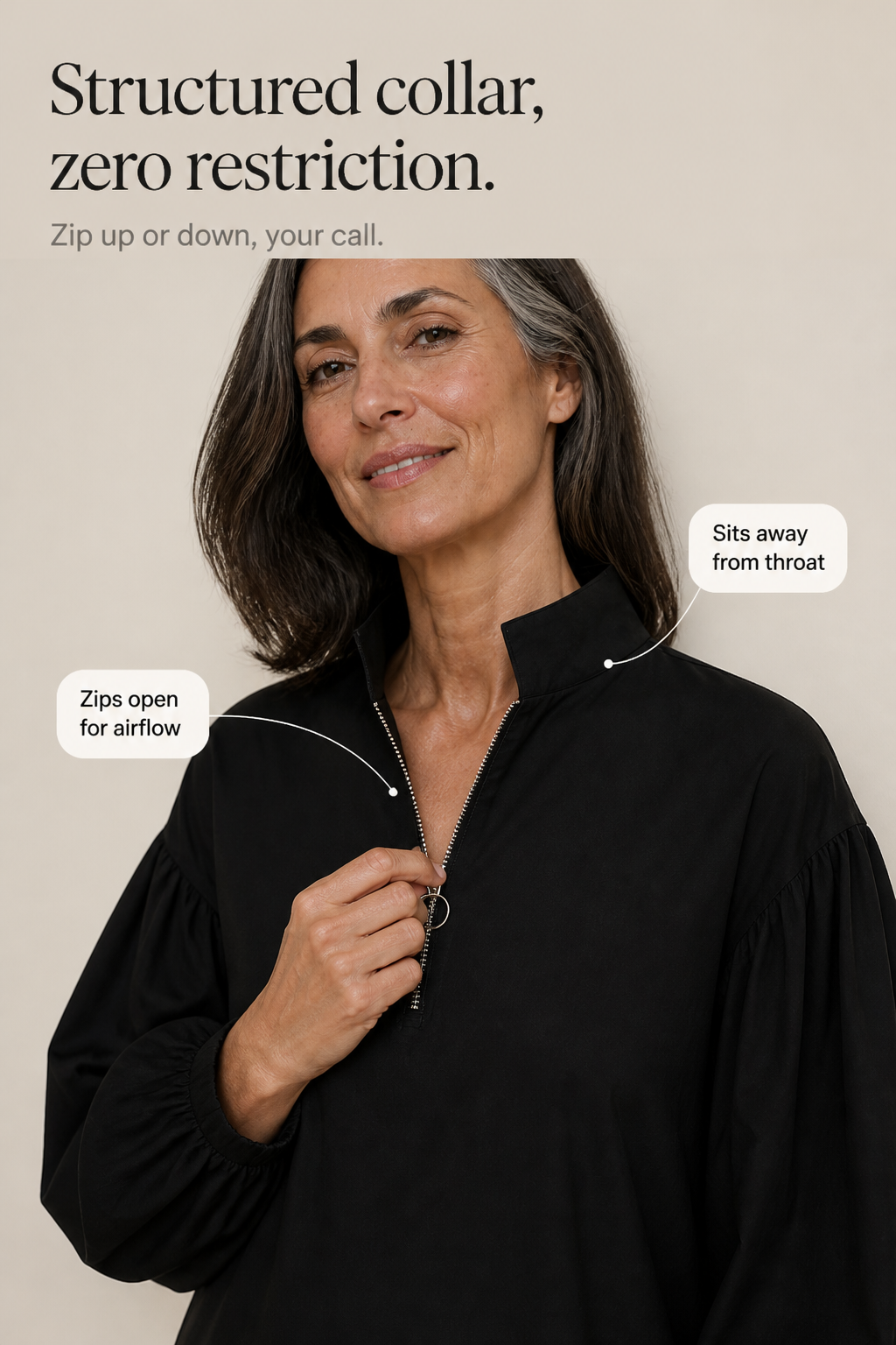 Wearbella – Half-Zip Stand-Collar Lantern-Sleeve Dress