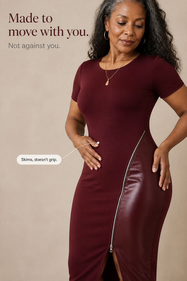 Sixpm – Diagonal Zip PU Panel Bodycon Dress