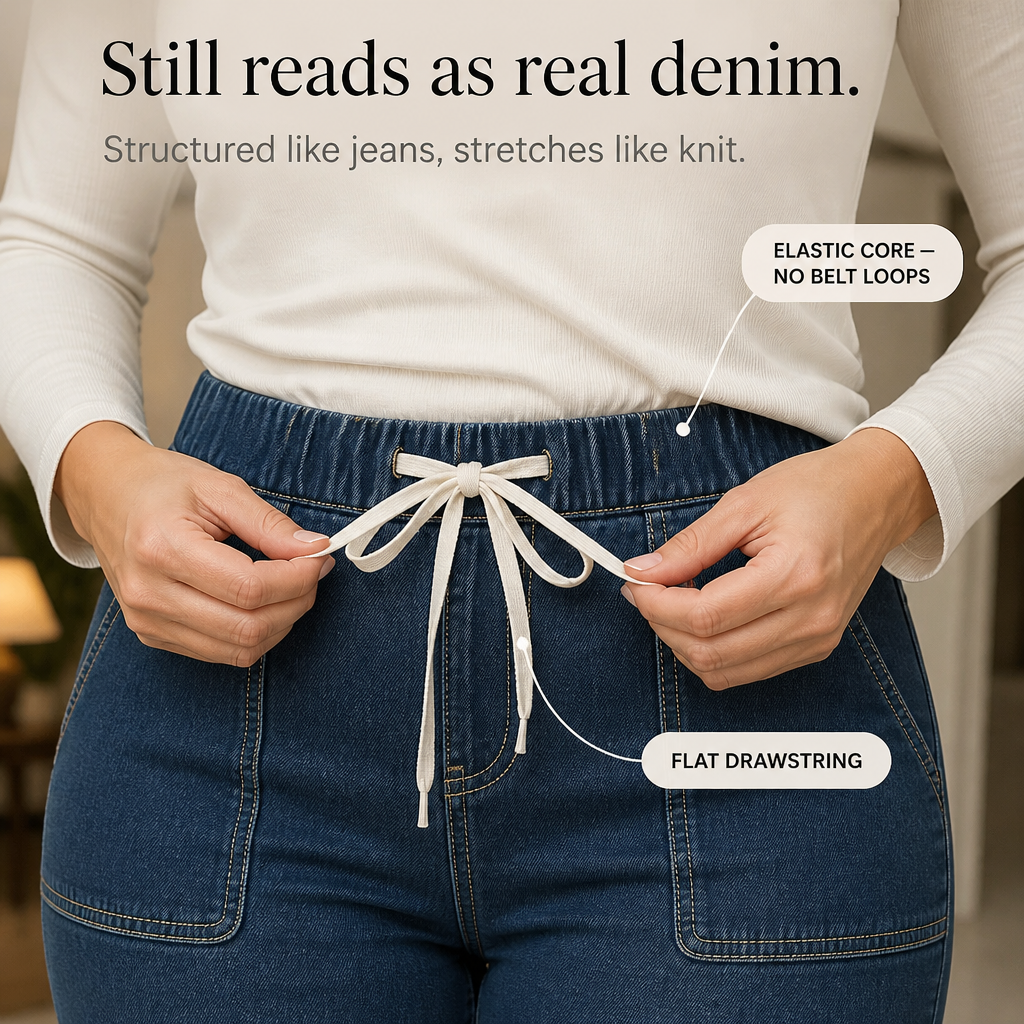 Wearbella – Drawstring Elastic-Waist Stretch Tapered Jeans