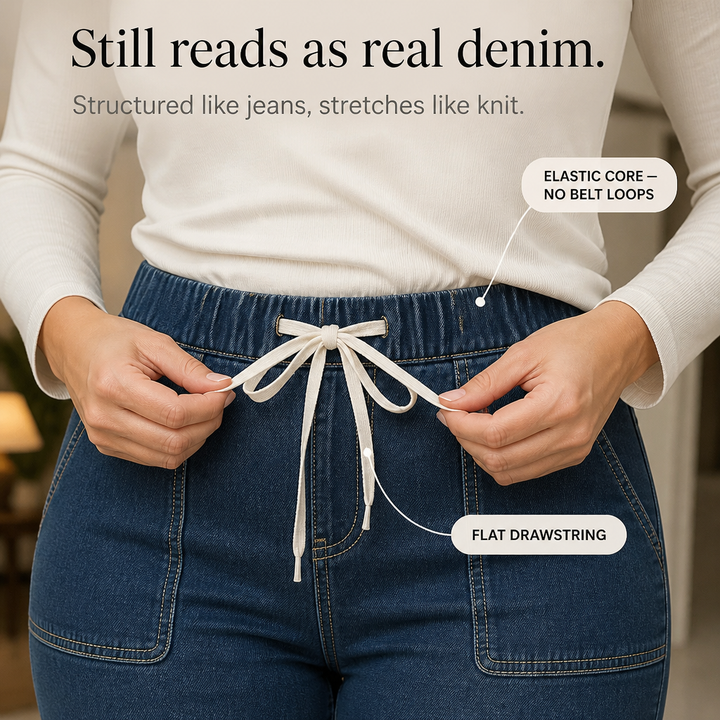 Wearbella – Drawstring Elastic-Waist Stretch Tapered Jeans