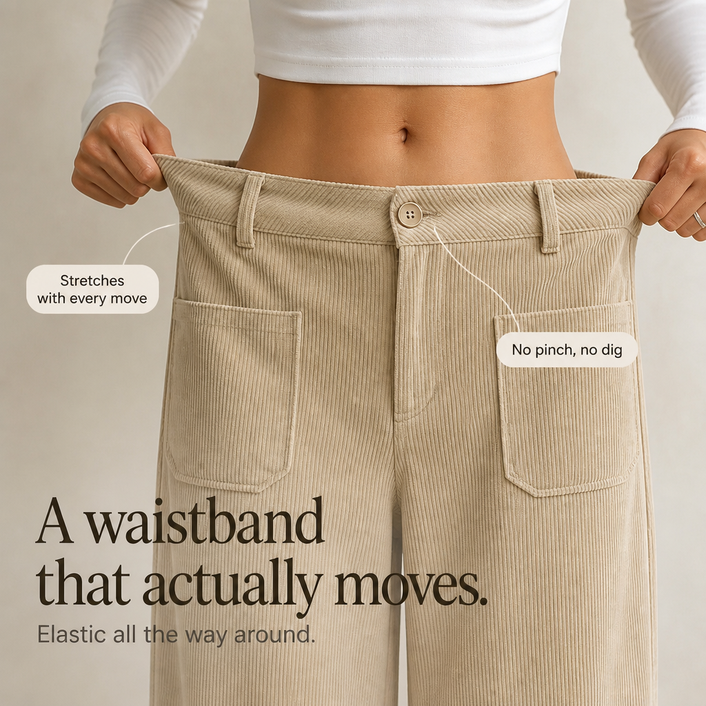 Cordelle – High-Waisted Stretch Corduroy Wide-Leg Trousers