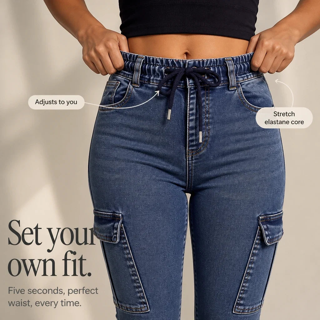 DenimEase – Stretch Denim Cargo Jeggings
