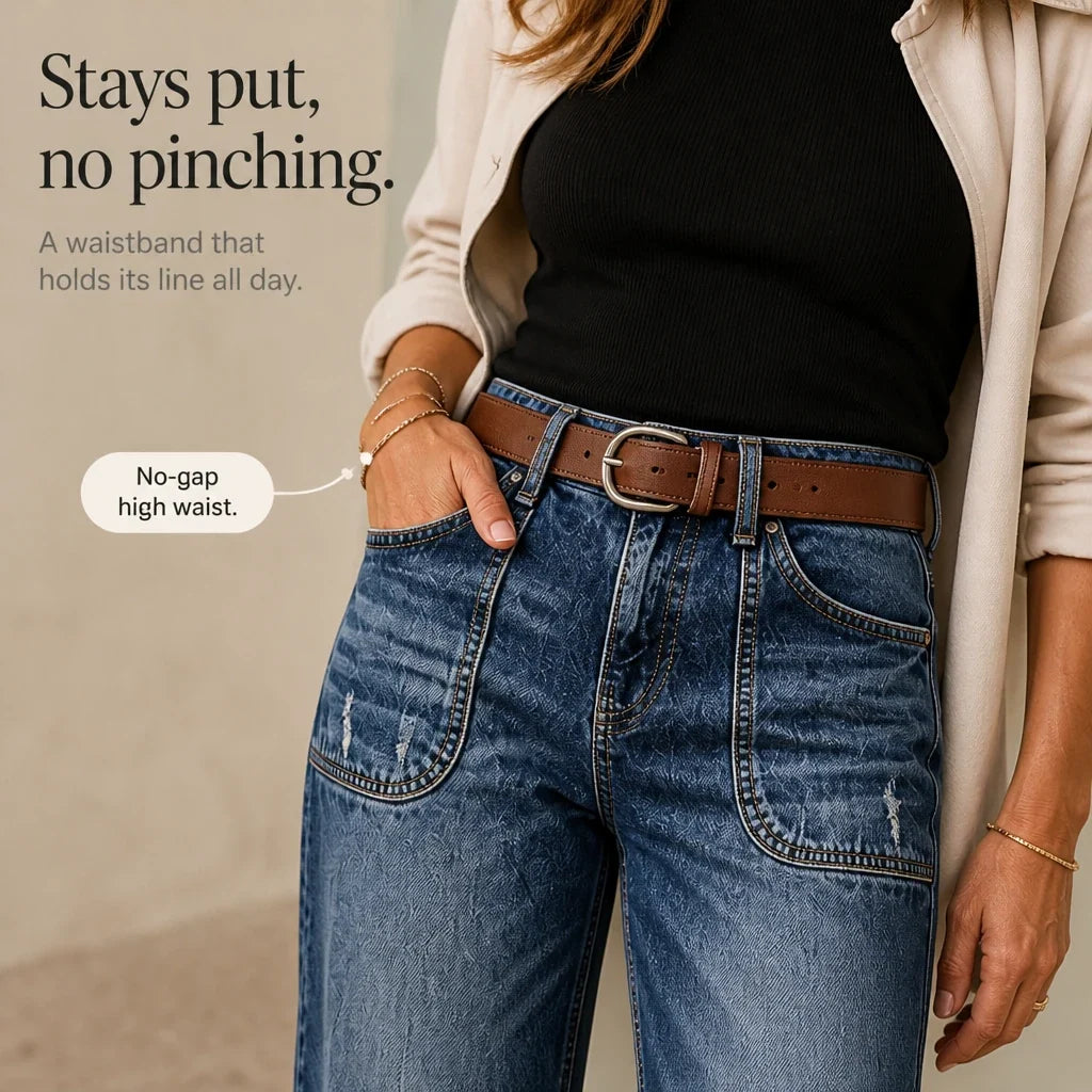 Vintara – Patch Pocket Distressed Straight-Leg Jeans