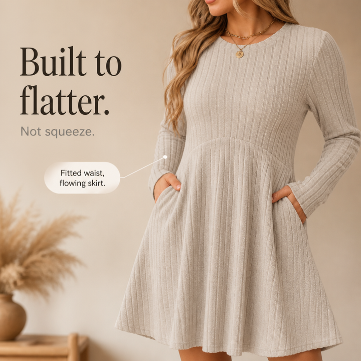 Vivelyn – High-Waisted Ribbed A-Line Midi Dress