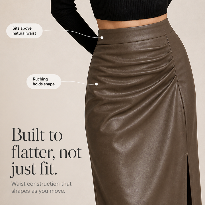 Velaire – High-Waisted Faux Leather Midi Skirt With Side Slit