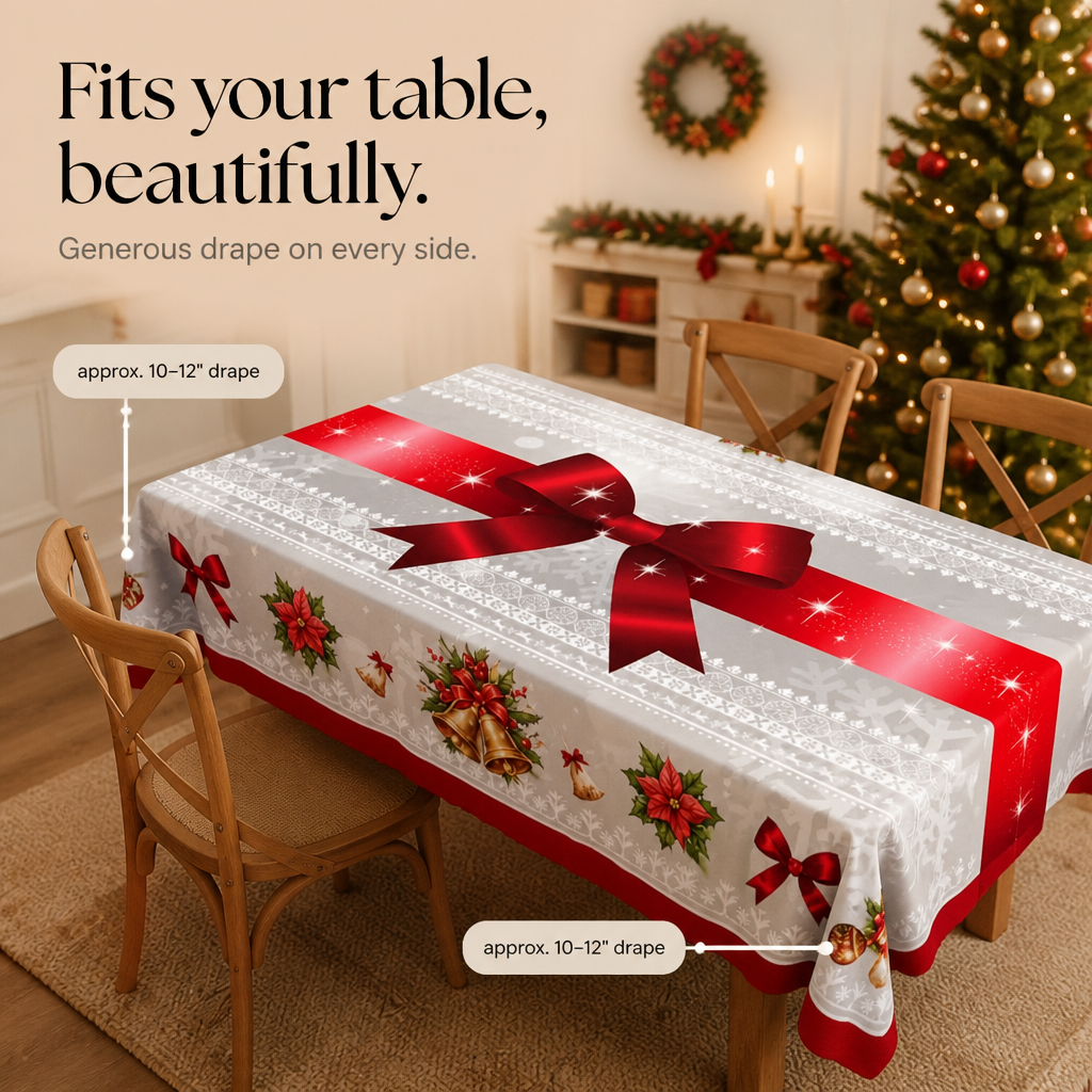 Holly & Hearth – Red Bow Printed Christmas Tablecloth