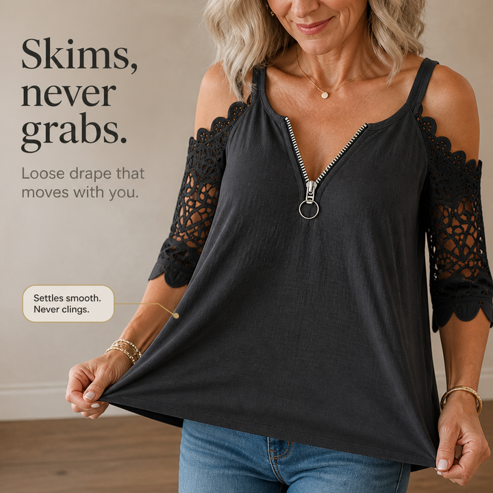 Wearbella – Cold-Shoulder Lace-look Sleeve Zip-Back Top