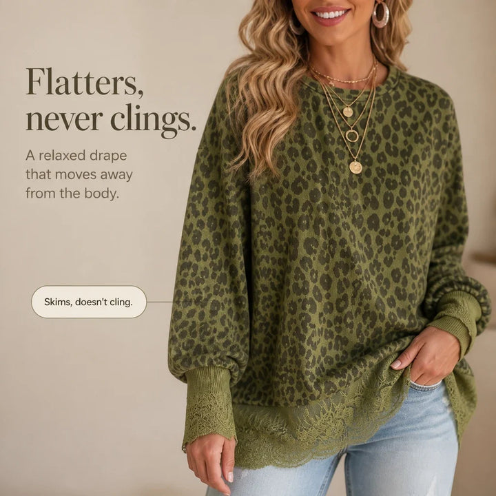 Leopard Lace Layer Top – Leopard Print Faux-Layered Pullover