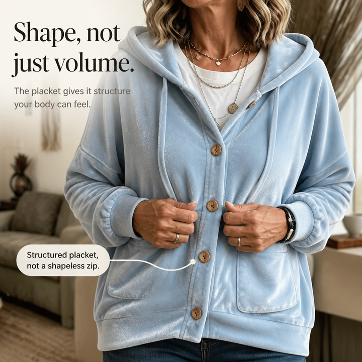 Coziva – Hooded Button-Front Velour Cardigan
