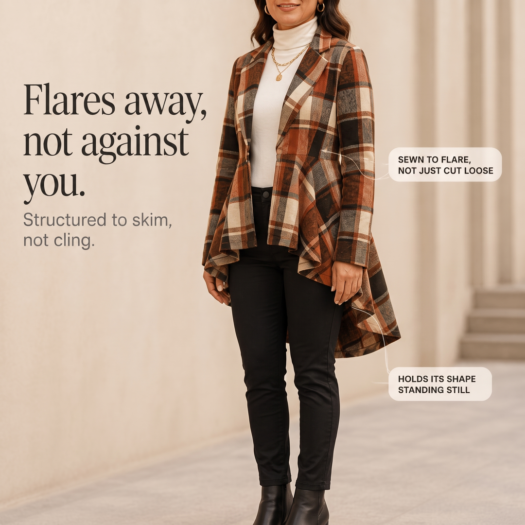 Cinchella – Plaid High-Low Peplum Waist Coat
