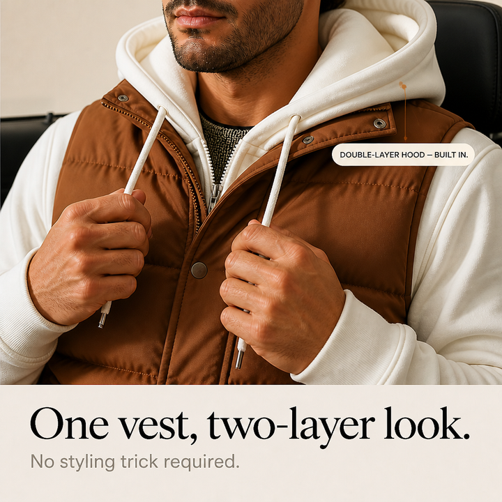 Wraverly – Layered Double Hood Puffer Vest