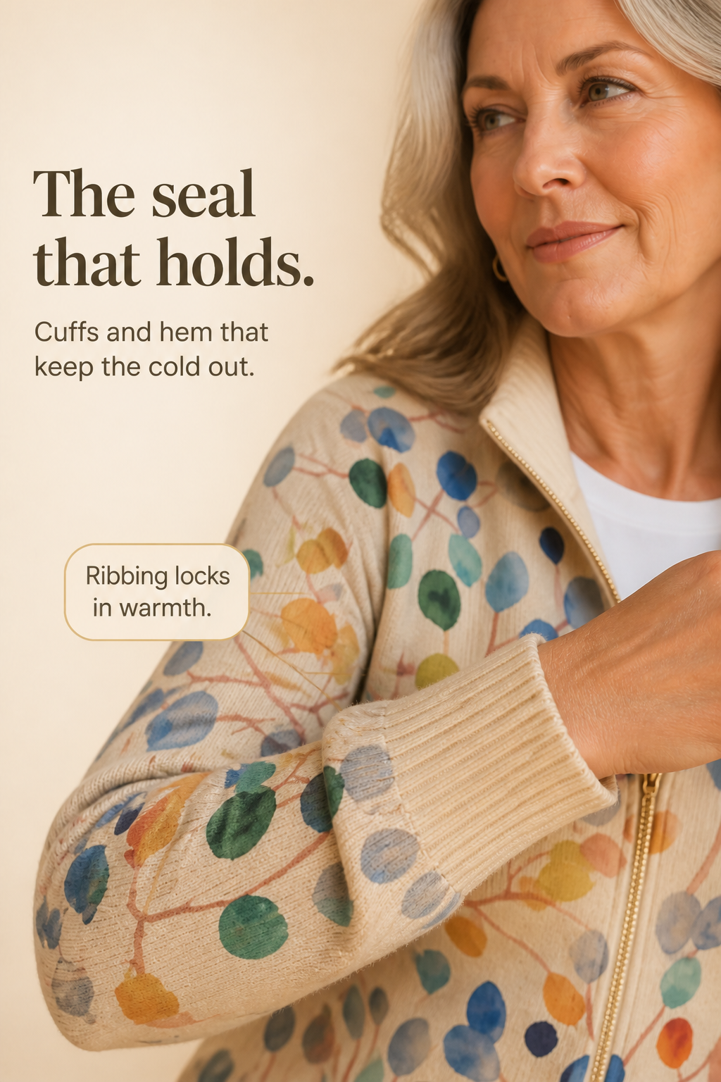 Threezip – Botanical Print Zip-Up Bomber Cardigan
