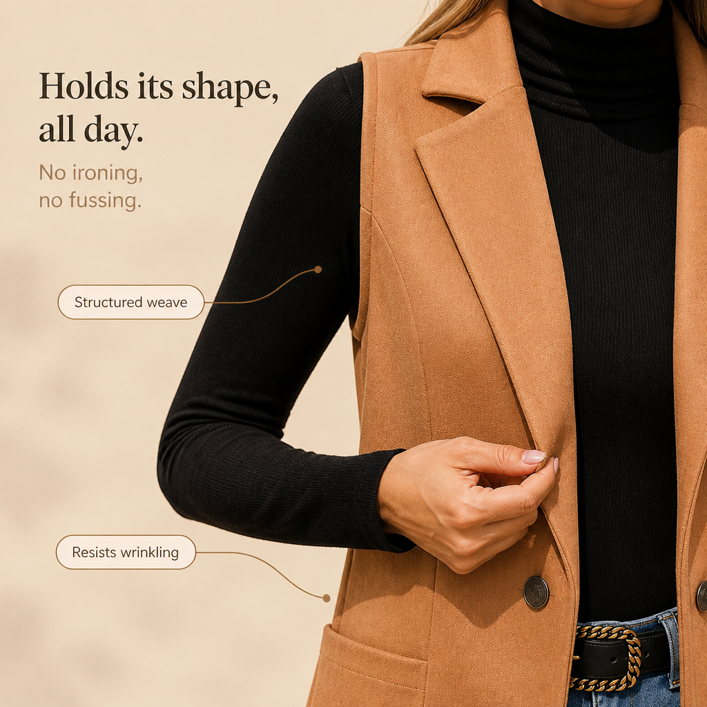 Veluna – Long Double-Breasted Suede-Look Vest