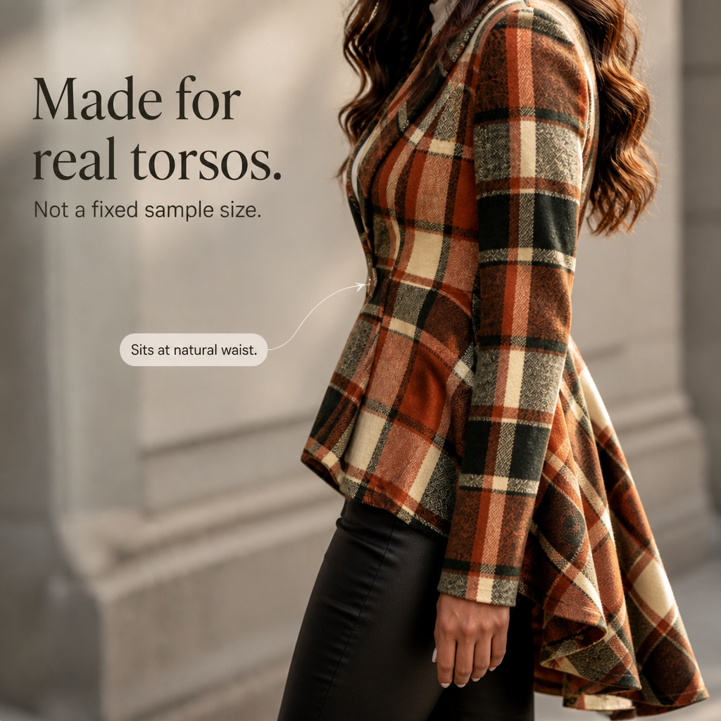 Wearbella – Cinched-Waist High-Low Plaid Peplum Coat