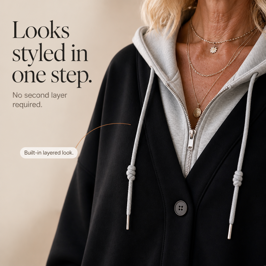 Layerelle – Color-Block Faux-Layer V-Neck Hoodie