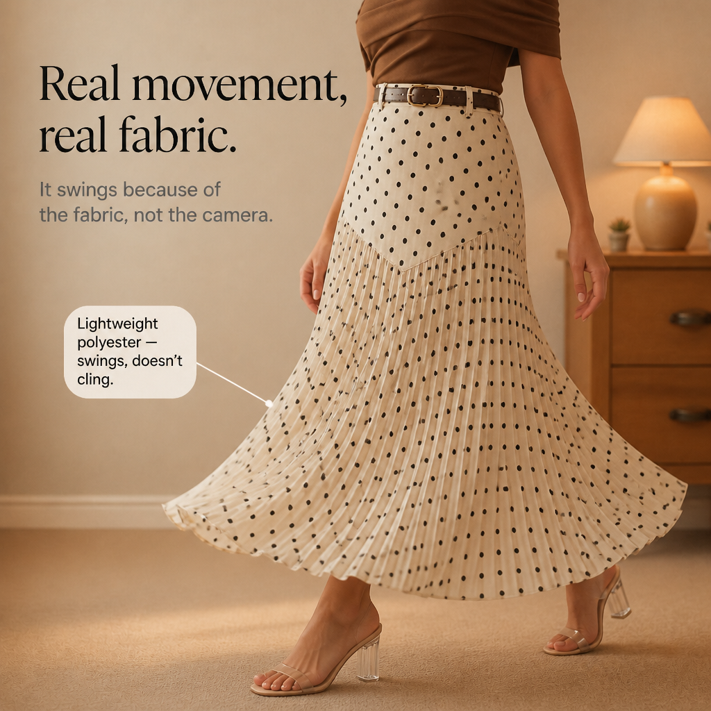 Wearbella – Polka Dot Pleated A-Line Midi Skirt