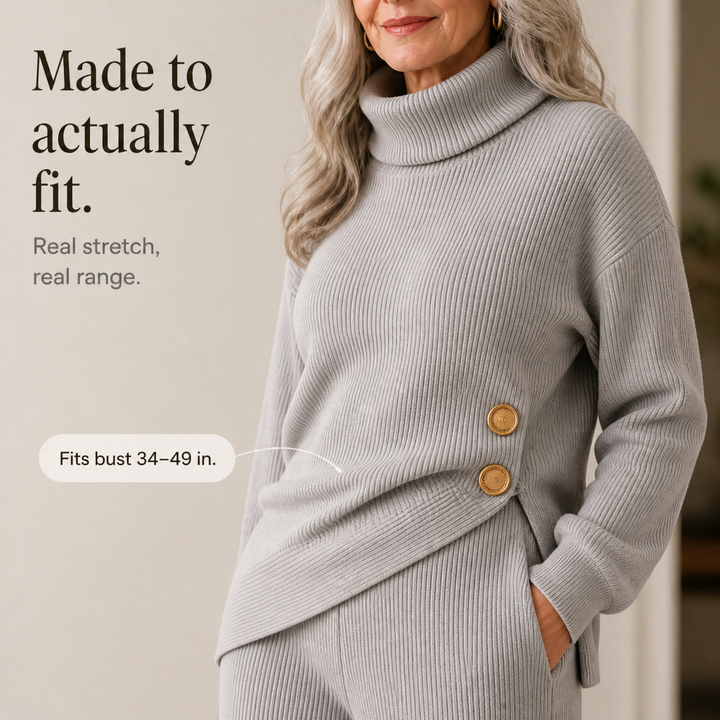 Wearbella – Asymmetric Button Hem Knit Turtleneck Set
