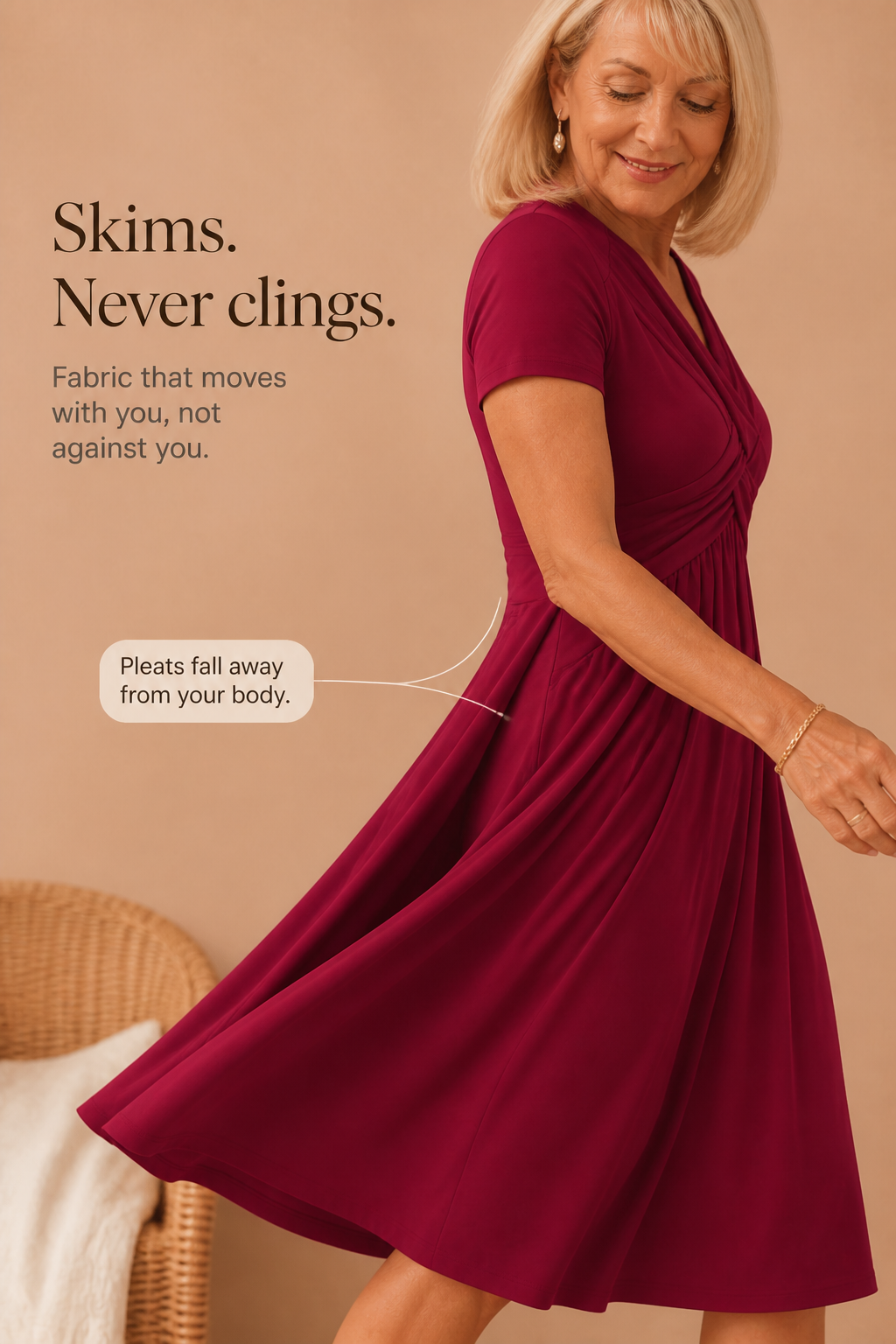 Wearbella – Crossover V-Neck Pleated Pocket Midi Dress