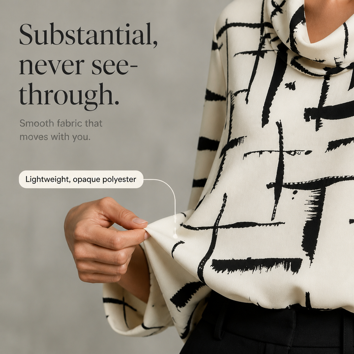 Cowlina – Cross-Print Cowl-Neck 3/4-Sleeve Blouse