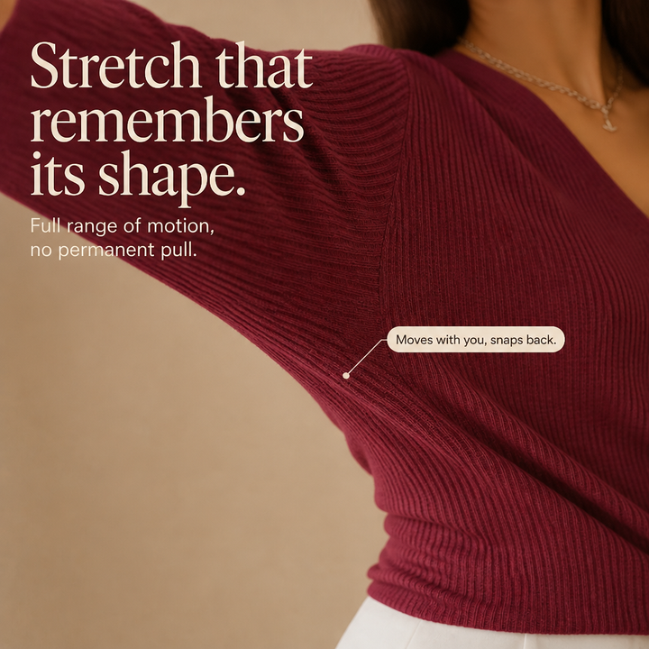 Wearbella – Waffle Knit Drop-Shoulder V-Neck Top
