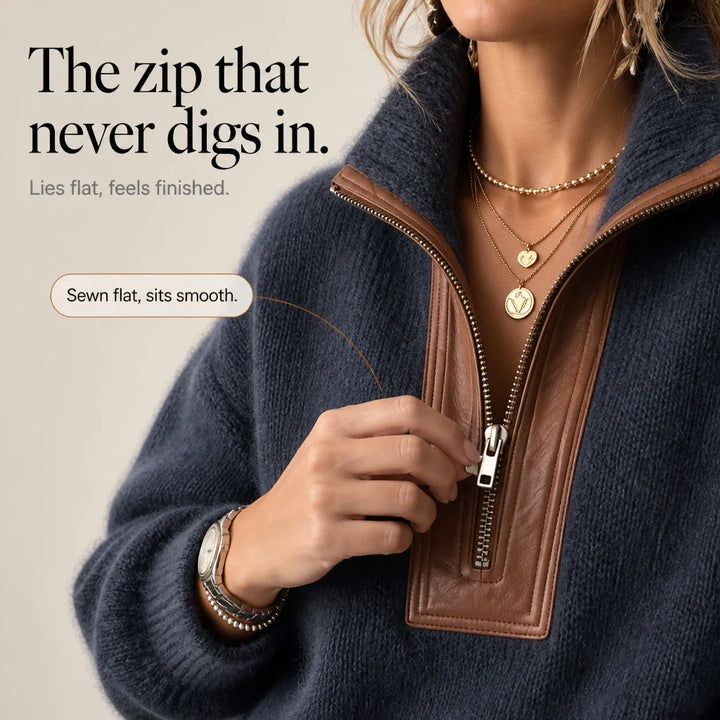 Wooluna – Fuzzy Contrast-Collar Half-Zip Sweater