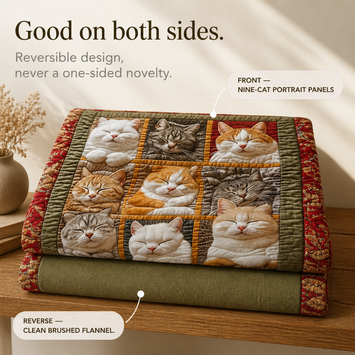 Purrfecto – Nine-Panel Sleeping Cats Reversible Flannel Throw