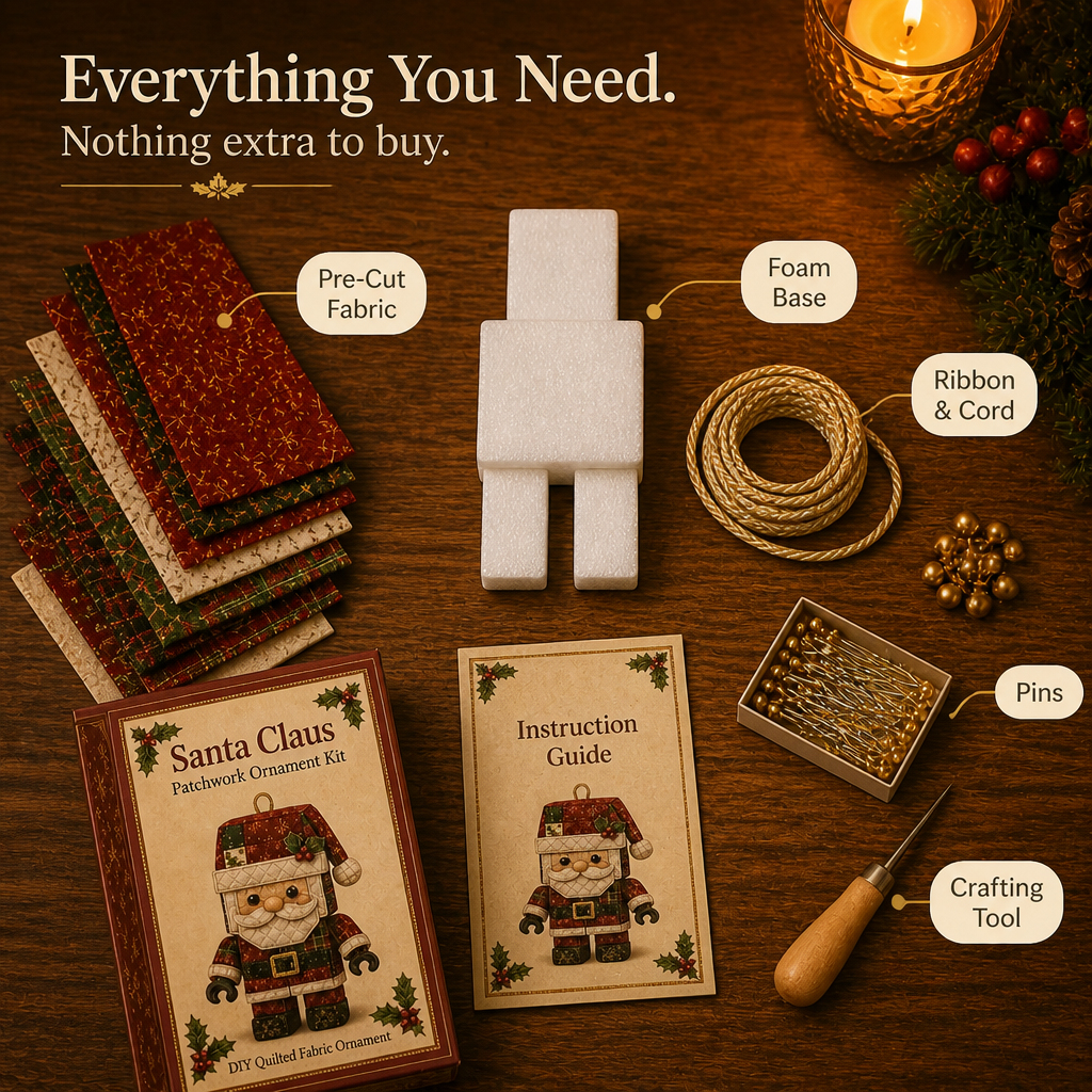 Patchtrim – No-Sew Patchwork Santa Ornament Kit