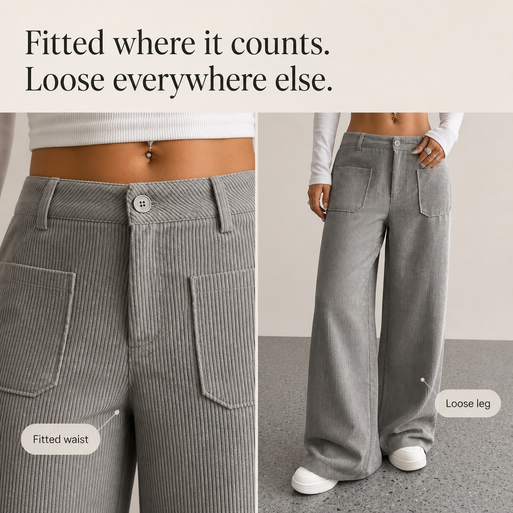Wovella – Stretch Corduroy-Look Wide-Leg Trousers