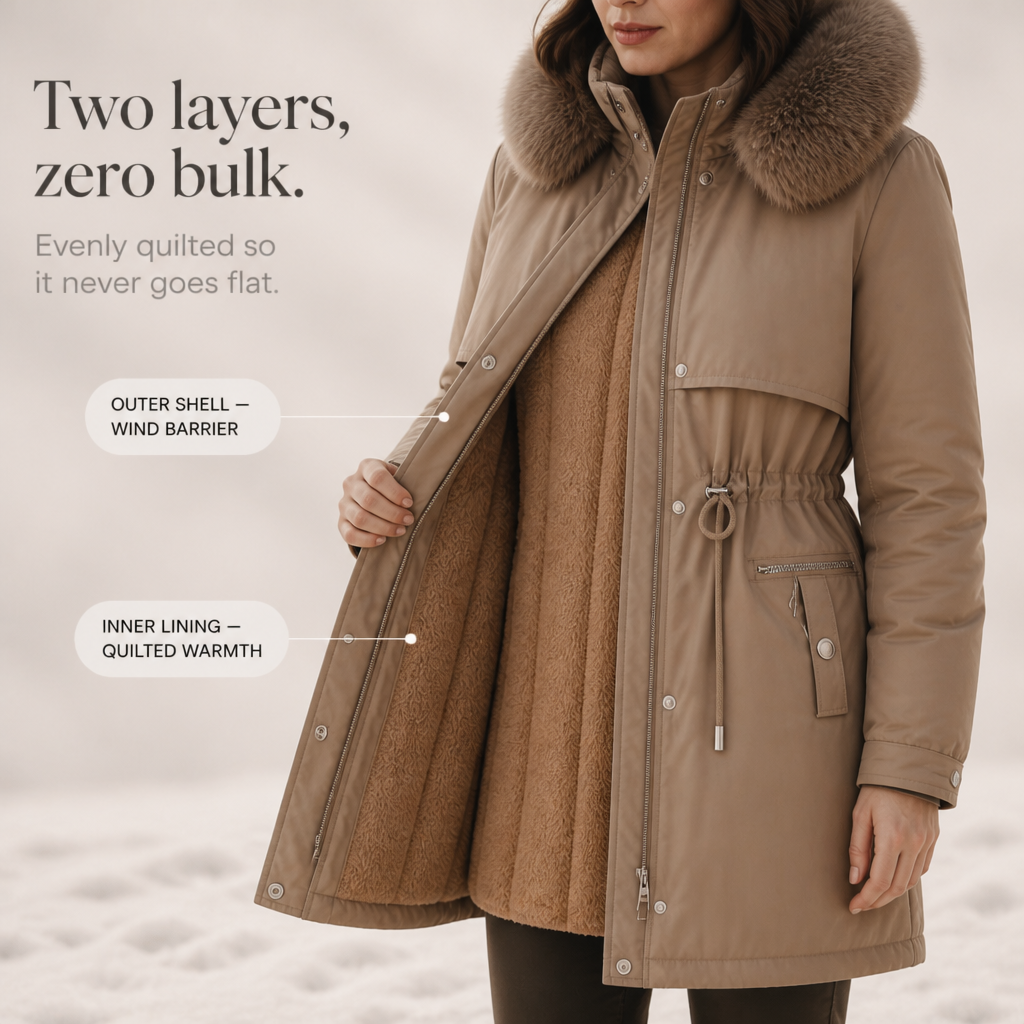 Veluxe – Fur-Trim Waist-Cinch Quilted Parka