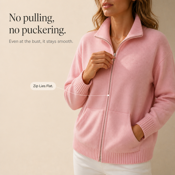 Wearbella – Zip-Front Ribbed Collar Knit Cardigan