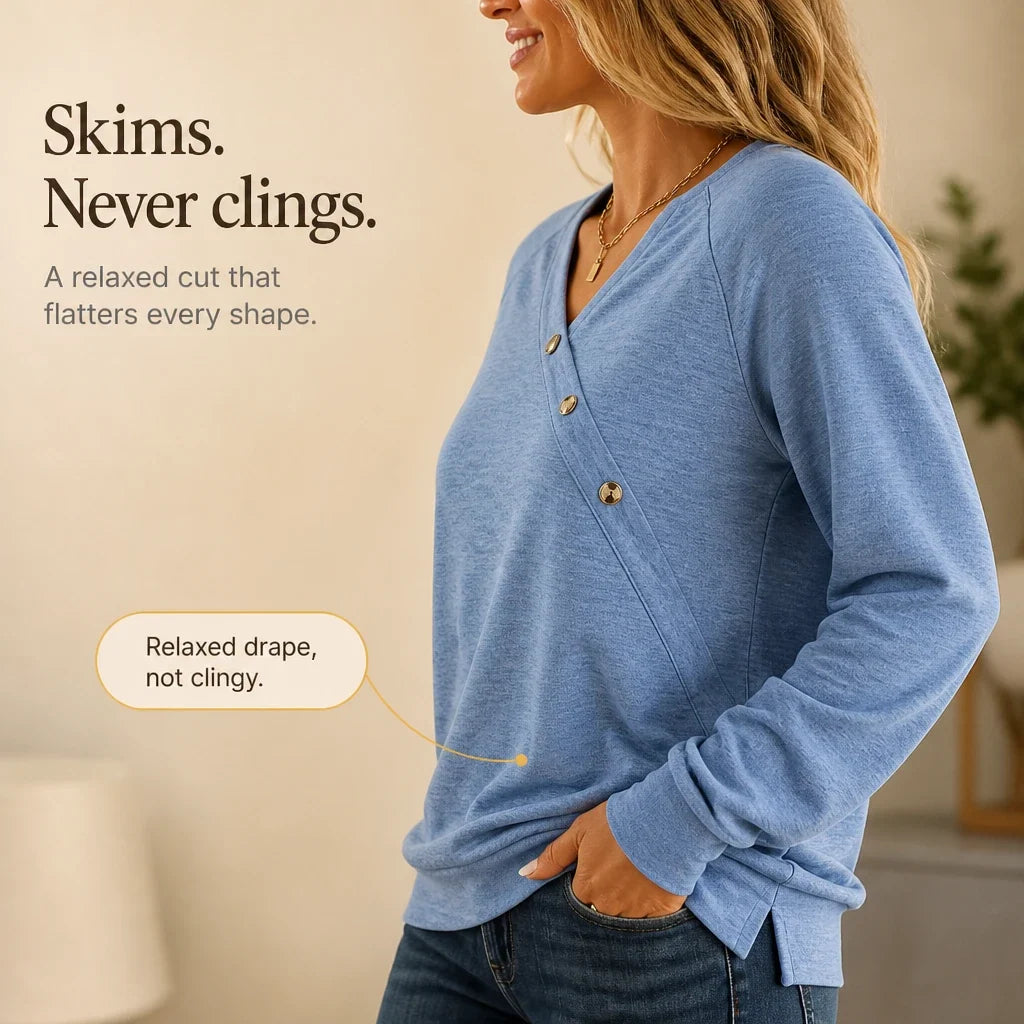 Everlane – Diagonal Button V-Neck Sweatshirt